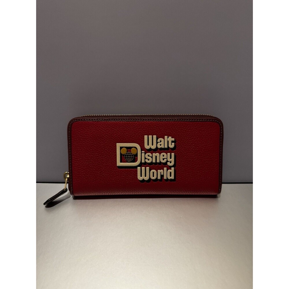 Disney X Coach Accordion Zip Wallet Walt Disney World Motif Electric Red RARE 🔥